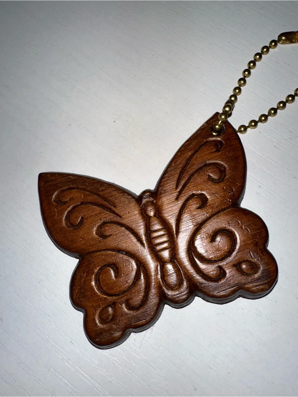 Vtg Wooden Butterfly Keychain